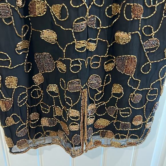 NEW Adrianna SILK Papell Evening Cocktail Black Gold Sequin Dress 4 Black Tie - Picture 11 of 16